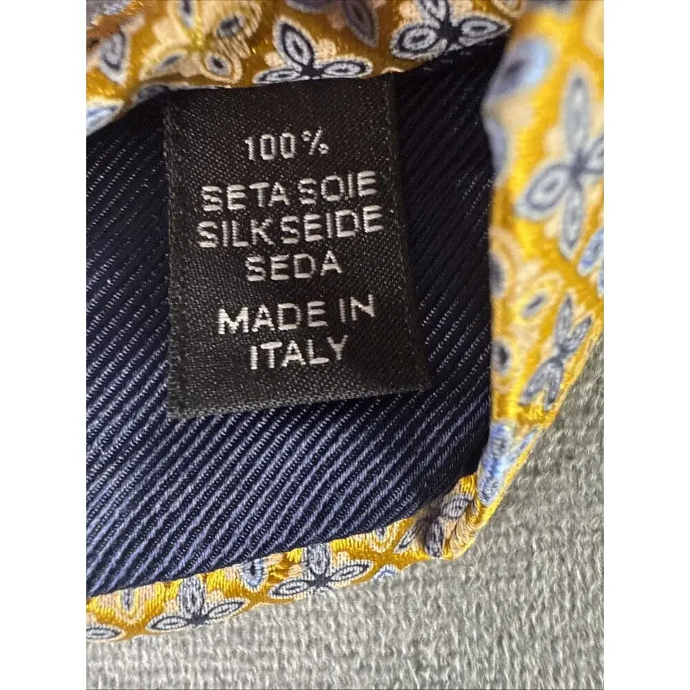 Ermenegildo Zegna Gold Blue Floral‎ Design Mens Silk Necktie 3.5